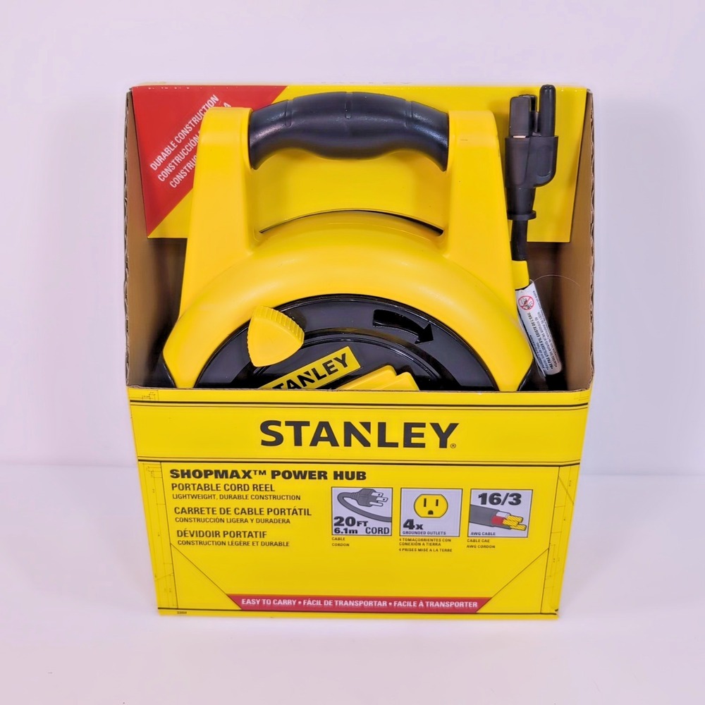 Stanley Shopmax Power Hub Portable Cord Reel 20' 4x Grounded Outlets 16/3 AWG